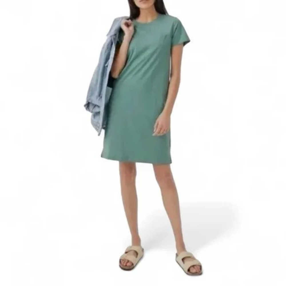 Pact Organic Cotton Pocket T-Shirt Dress Sage Green Small Womens Short Sleeve